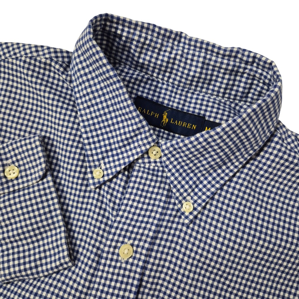 Ralph Lauren Button Down Mens M Blue White Gingham Cotton Preppy Casual Shirt
